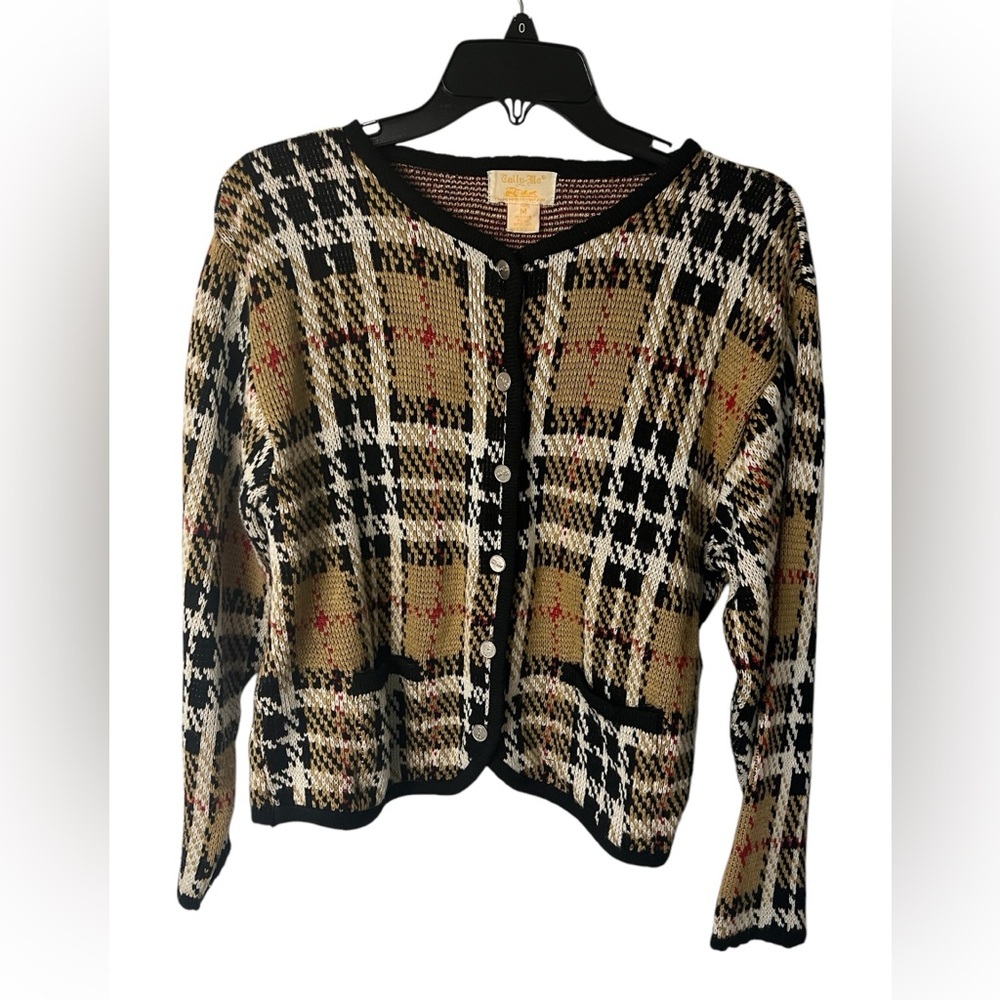 Tally-Ho Tan plaid button down cardigan sweater size M